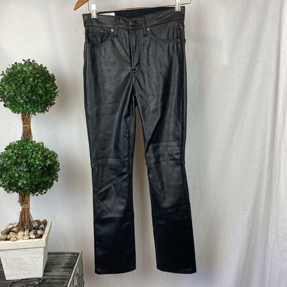 Gap Black Faux Leather Straight Leg Vintage Slim High Rise Trouser Pants 25 - Picture 2 of 7